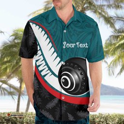 Personalised Aotearoa Lawn Bowls Hawaiian Shirt Maori and Silver Fern Sporty Style Teal Color LT03