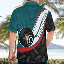 Personalised Aotearoa Lawn Bowls Hawaiian Shirt Maori and Silver Fern Sporty Style Teal Color LT03