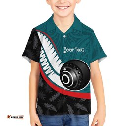 Personalised Aotearoa Lawn Bowls Hawaiian Shirt Maori and Silver Fern Sporty Style Teal Color LT03