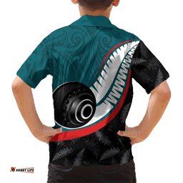 Personalised Aotearoa Lawn Bowls Hawaiian Shirt Maori and Silver Fern Sporty Style Teal Color LT03