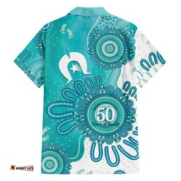 NAIDOC Week 2026 Hawaiian Shirt 50 Years Deadly Dhari Cyan Aboriginal Art LT14