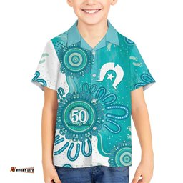NAIDOC Week 2026 Hawaiian Shirt 50 Years Deadly Dhari Cyan Aboriginal Art LT14