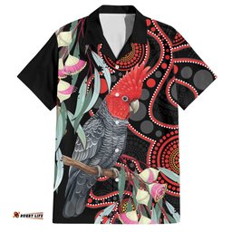 Gang-gang Cockatoo Australia Hawaiian Shirt Eucalyptus Blossoms Aboriginal Art LT14