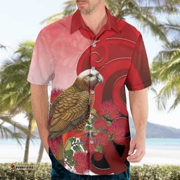 New Zealand Parrot Kaka Hawaiian Shirt Maori Koru With Pohutukawa Flowers LT05