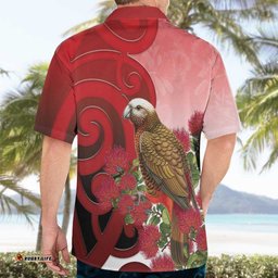 New Zealand Parrot Kaka Hawaiian Shirt Maori Koru With Pohutukawa Flowers LT05