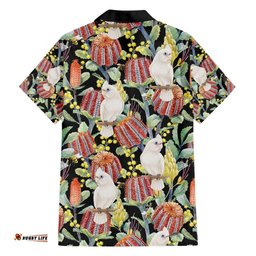 Little Corella Australia Cockatoo Hawaiian Shirt Cacatua Sanguinea Banksia Seamless Black LT14