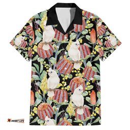 Little Corella Australia Cockatoo Hawaiian Shirt Cacatua Sanguinea Banksia Seamless Black LT14
