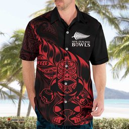 New Zealand Lawn Bowls Custom Hawaiian Shirt Red Maori Warrior Tribal Silver Fern LT9