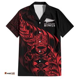 New Zealand Lawn Bowls Custom Hawaiian Shirt Red Maori Warrior Tribal Silver Fern LT9