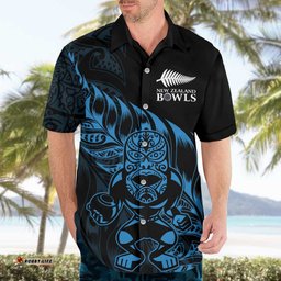 New Zealand Lawn Bowls Custom Hawaiian Shirt Blue Maori Warrior Tribal Silver Fern LT9