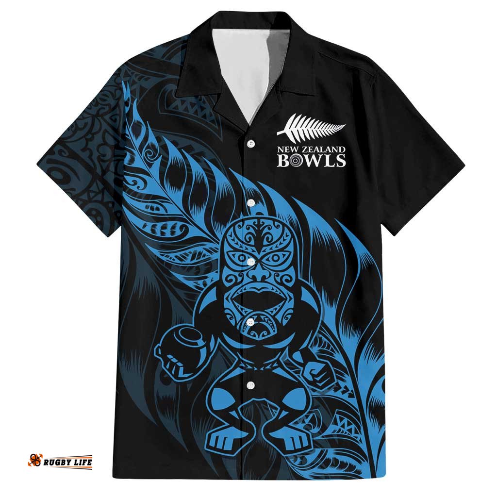 New Zealand Lawn Bowls Custom Hawaiian Shirt Blue Maori Warrior Tribal Silver Fern LT9