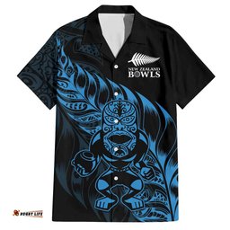 New Zealand Lawn Bowls Custom Hawaiian Shirt Blue Maori Warrior Tribal Silver Fern LT9