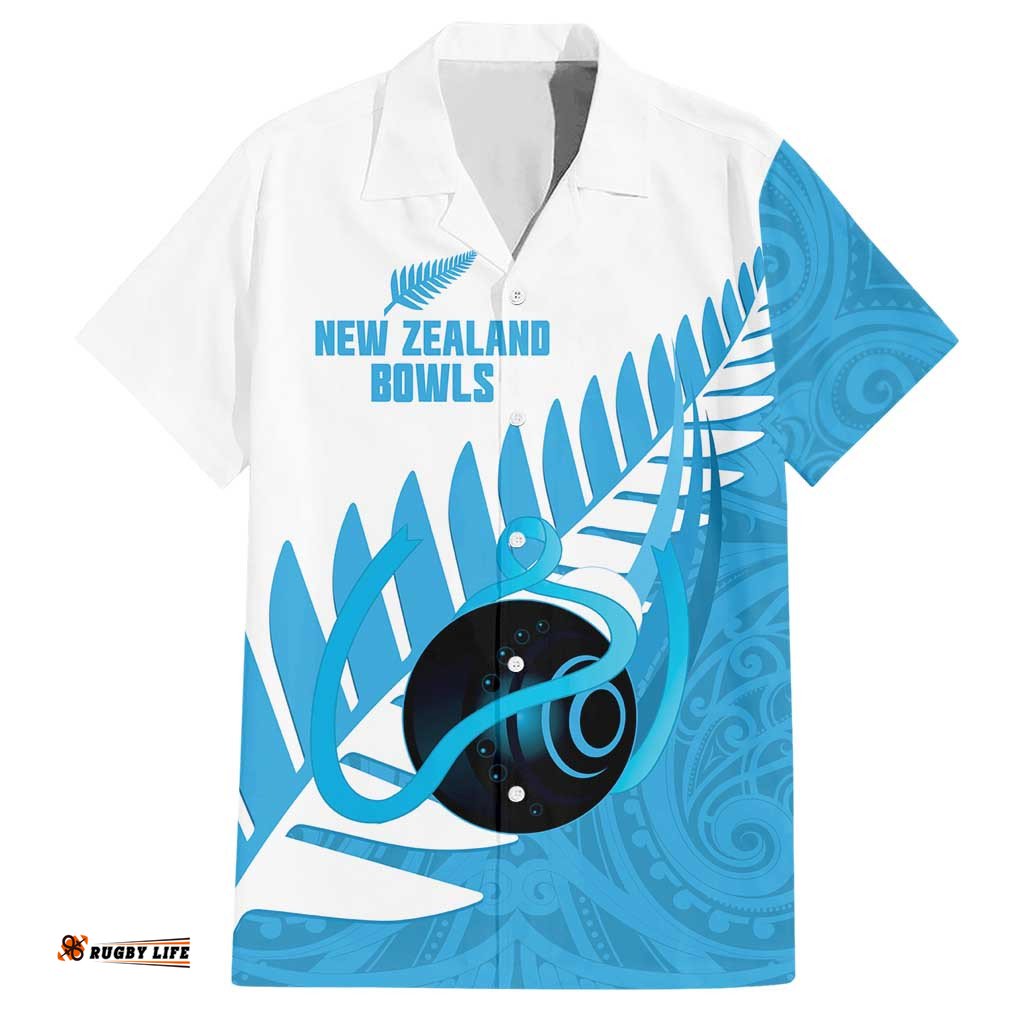 New Zealand Lawn Bowls Prostate Cancer Custom Hawaiian Shirt Aotearoa Maori Silver Fern Blue Ribbon LT14