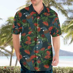 New Zealand Christmas Hawaiian Shirt Romantic Tui Birds on Pohutukawa - Cobalt LT7