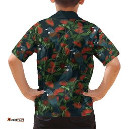 New Zealand Christmas Hawaiian Shirt Romantic Tui Birds on Pohutukawa - Cobalt LT7