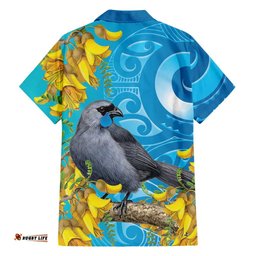 New Zealand Kokako Bird Hawaiian Shirt Maori Koru With Kowhai Flowers LT05
