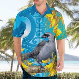 New Zealand Kokako Bird Hawaiian Shirt Maori Koru With Kowhai Flowers LT05