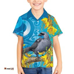 New Zealand Kokako Bird Hawaiian Shirt Maori Koru With Kowhai Flowers LT05