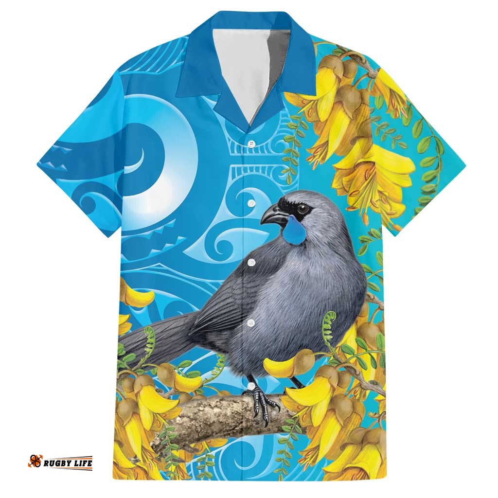 New Zealand Kokako Bird Hawaiian Shirt Maori Koru With Kowhai Flowers LT05