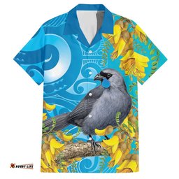 New Zealand Kokako Bird Hawaiian Shirt Maori Koru With Kowhai Flowers LT05