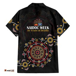 NAIDOC Deadly 50 Years Hawaiian Shirt Aboriginal Black Gold Boomerang Art LT9