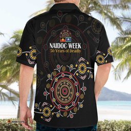 NAIDOC Deadly 50 Years Hawaiian Shirt Aboriginal Black Gold Boomerang Art LT9