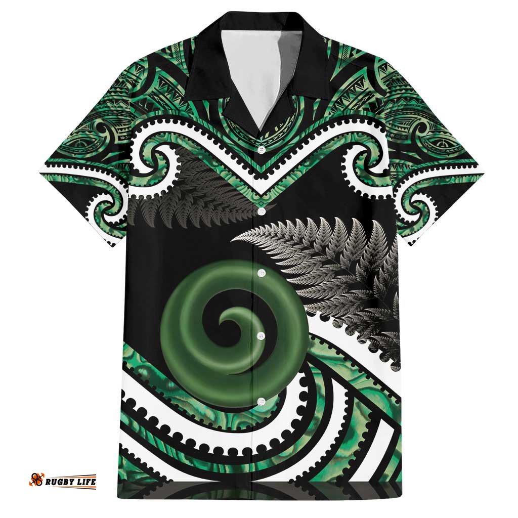 Koru Pounamu Aotearoa Hawaiian Shirt Maori Paua Shell Mix Silver Fern LT14