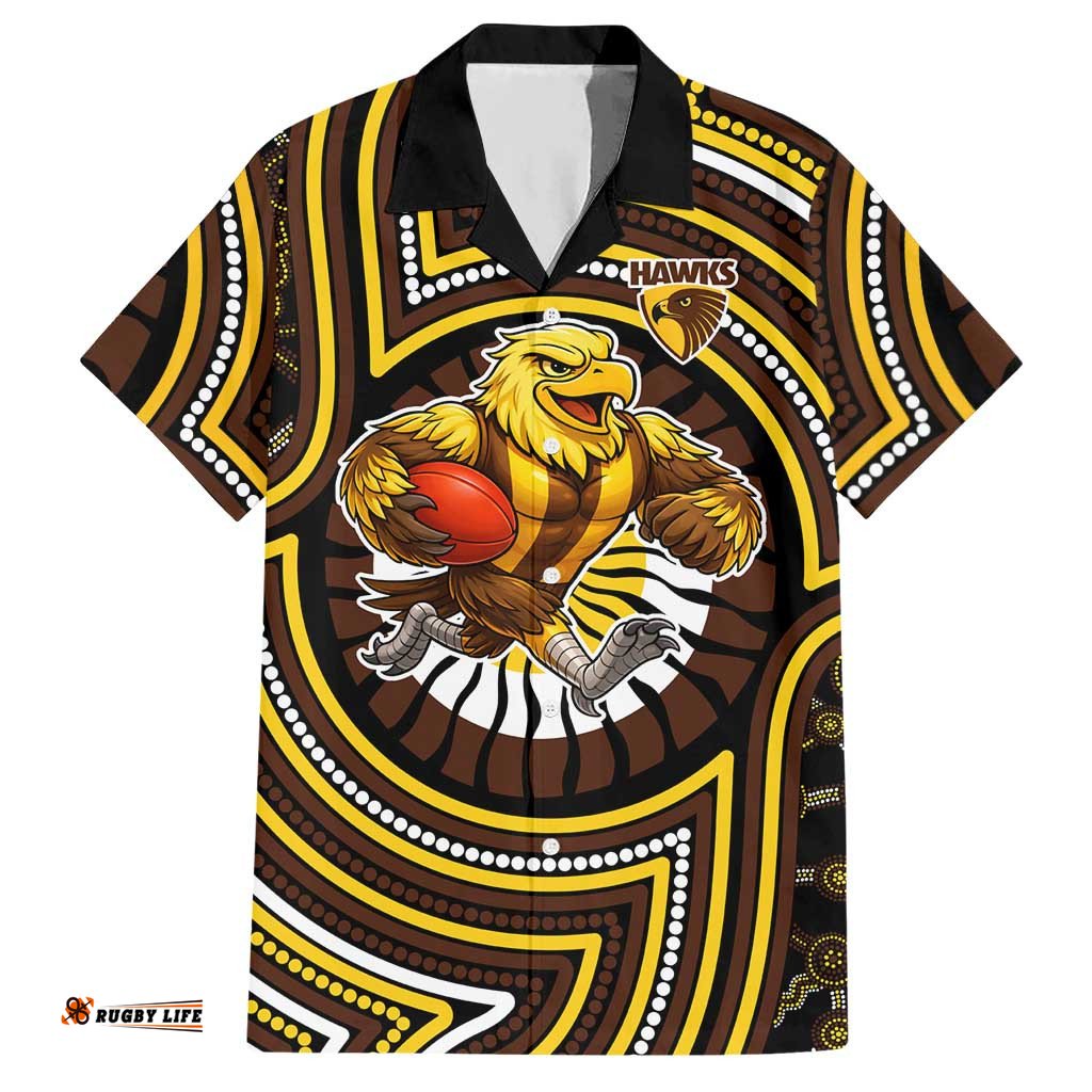 Hawthorn Hawks Hawaiian Shirt Indigenous Monochrome Dot Art Mascot Style TS04