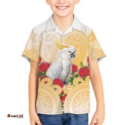 New Zealand Aotearoa Cockatoo Hawaiian Shirt Maori Pattern With Pohutukawa Flowers LT05