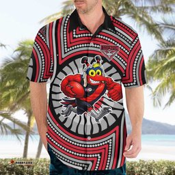 Essendon Football Club Hawaiian Shirt Indigenous Monochrome Dot Art Mascot Style TS04