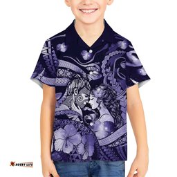 Personalised Maori Romantic Valentine Hawaiian Shirt The Hongi Kiss Purple Galaxy DT05
