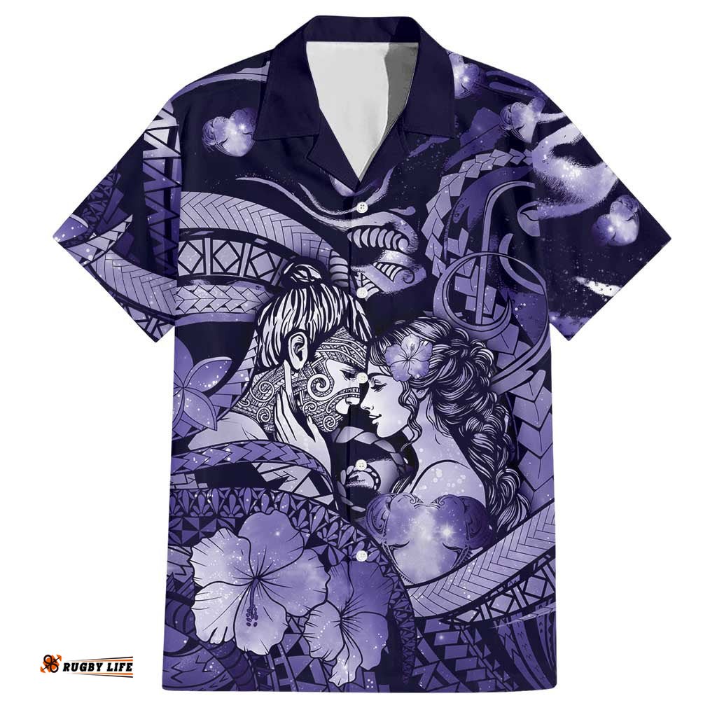 Personalised Maori Romantic Valentine Hawaiian Shirt The Hongi Kiss Purple Galaxy DT05