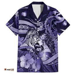 Personalised Maori Romantic Valentine Hawaiian Shirt The Hongi Kiss Purple Galaxy DT05