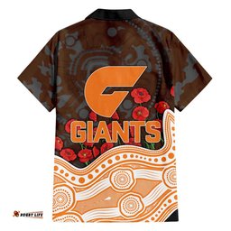 GWS Giants ANZAC Day Hawaiian Shirt Indigenous Dot Art with Poppy Flower Tribute TS04
