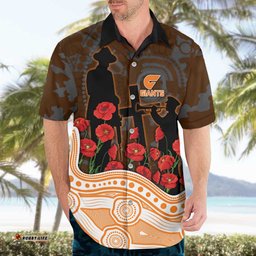 GWS Giants ANZAC Day Hawaiian Shirt Indigenous Dot Art with Poppy Flower Tribute TS04