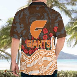 GWS Giants ANZAC Day Hawaiian Shirt Indigenous Dot Art with Poppy Flower Tribute TS04