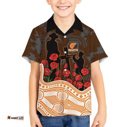 GWS Giants ANZAC Day Hawaiian Shirt Indigenous Dot Art with Poppy Flower Tribute TS04