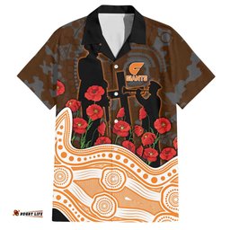 GWS Giants ANZAC Day Hawaiian Shirt Indigenous Dot Art with Poppy Flower Tribute TS04