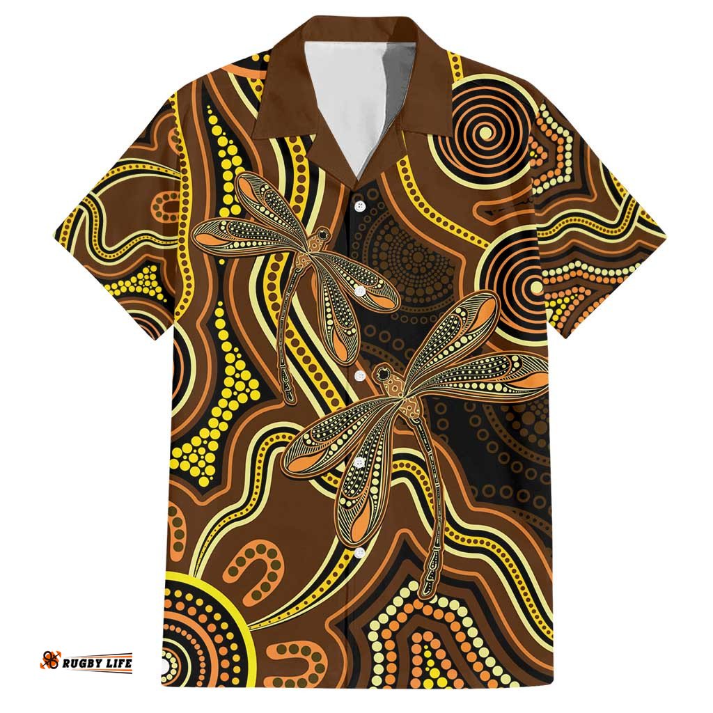 Orange Indigenous Dragonfly Australia Hawaiian Shirt Aboriginal Art LT14