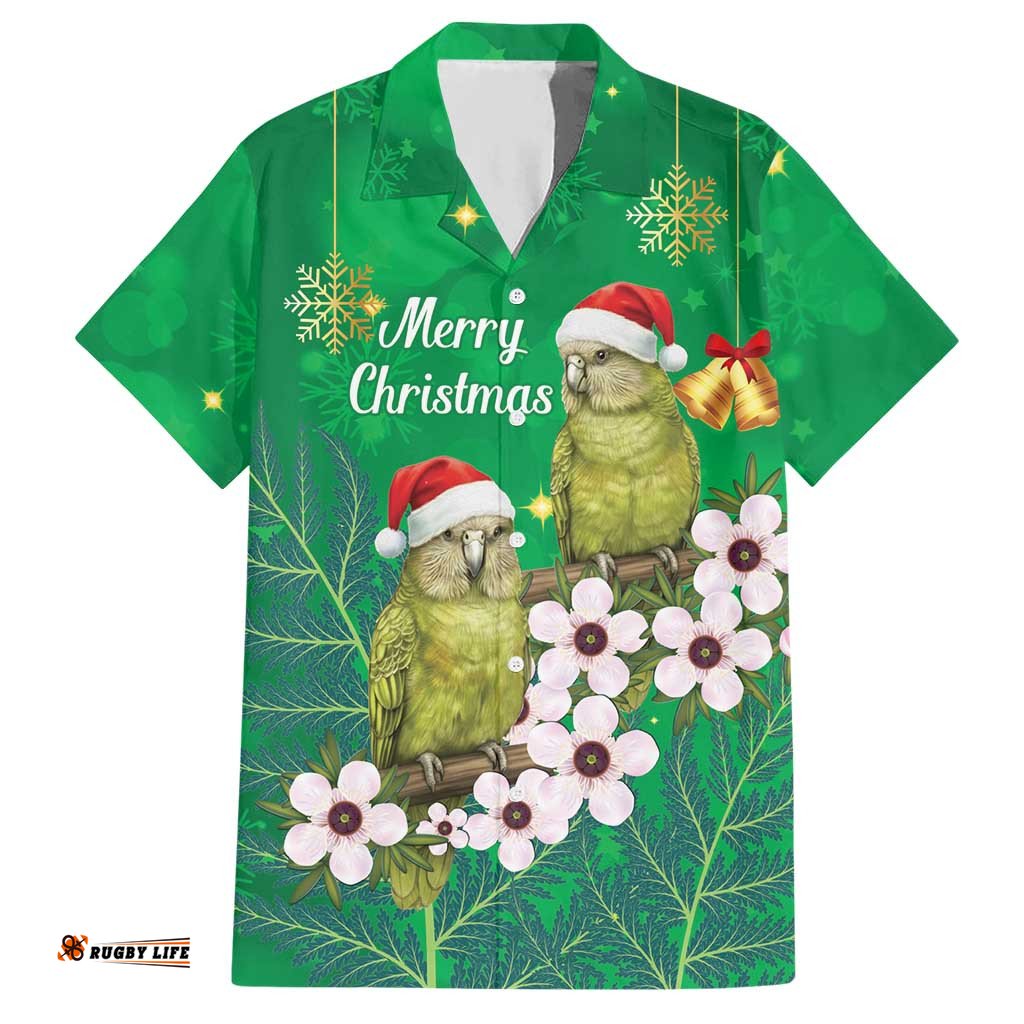 New Zealand Kakapo Christmas Hawaiian Shirt Owl Parrot Santa Sliver Fern Manuka - Green LT14