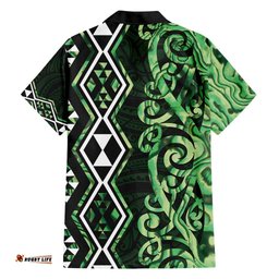 Green Aotearoa Hawaiian Shirt Taniko Motifs With Paua Shell Kowhaiwhai LT14