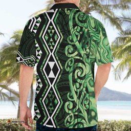 Green Aotearoa Hawaiian Shirt Taniko Motifs With Paua Shell Kowhaiwhai LT14