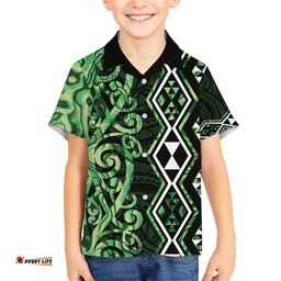 Green Aotearoa Hawaiian Shirt Taniko Motifs With Paua Shell Kowhaiwhai LT14