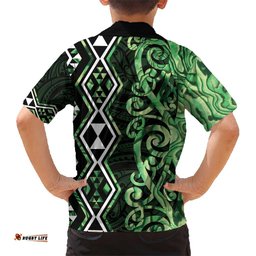 Green Aotearoa Hawaiian Shirt Taniko Motifs With Paua Shell Kowhaiwhai LT14
