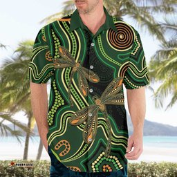 Green Indigenous Dragonfly Australia Hawaiian Shirt Aboriginal Art LT14