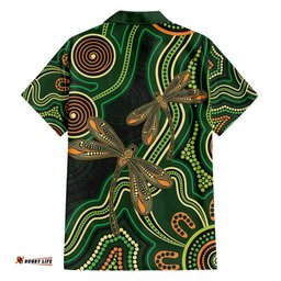 Green Indigenous Dragonfly Australia Hawaiian Shirt Aboriginal Art LT14