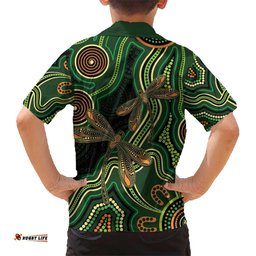 Green Indigenous Dragonfly Australia Hawaiian Shirt Aboriginal Art LT14