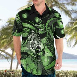 Personalised Maori Romantic Valentine Hawaiian Shirt The Hongi Kiss Green Galaxy DT05