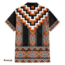 Orange Taniko Pattern Aotearoa Hawaiian Shirt Niho Taniwha Mix Poutama LT14