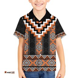 Orange Taniko Pattern Aotearoa Hawaiian Shirt Niho Taniwha Mix Poutama LT14